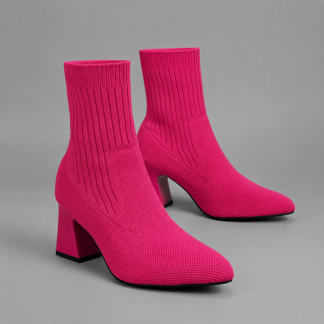Women's mid-calf bohemian boots with a chunky 7.2 cm heel, slip-on design, soft fabric upper and durable rubber sole, ideal for everyday autumn and winter wear.