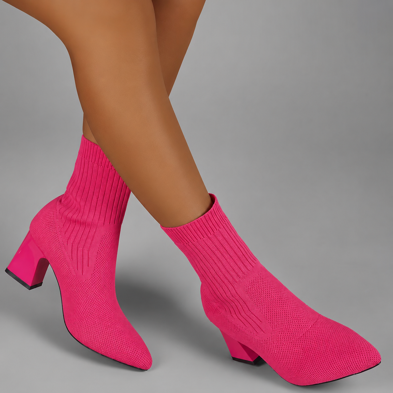 Women's mid-calf bohemian boots with a chunky 7.2 cm heel, slip-on design, soft fabric upper and durable rubber sole, ideal for everyday autumn and winter wear.