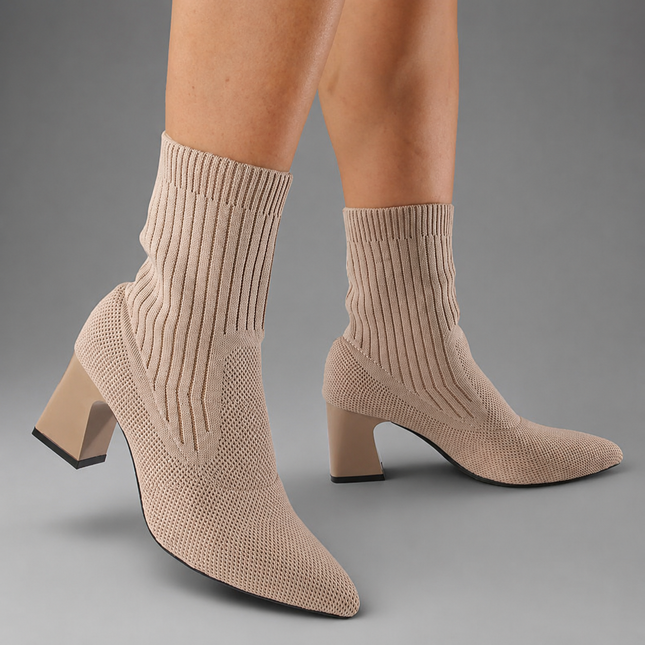 Women's mid-calf bohemian boots with a chunky 7.2 cm heel, slip-on design, soft fabric upper and durable rubber sole, ideal for everyday autumn and winter wear.