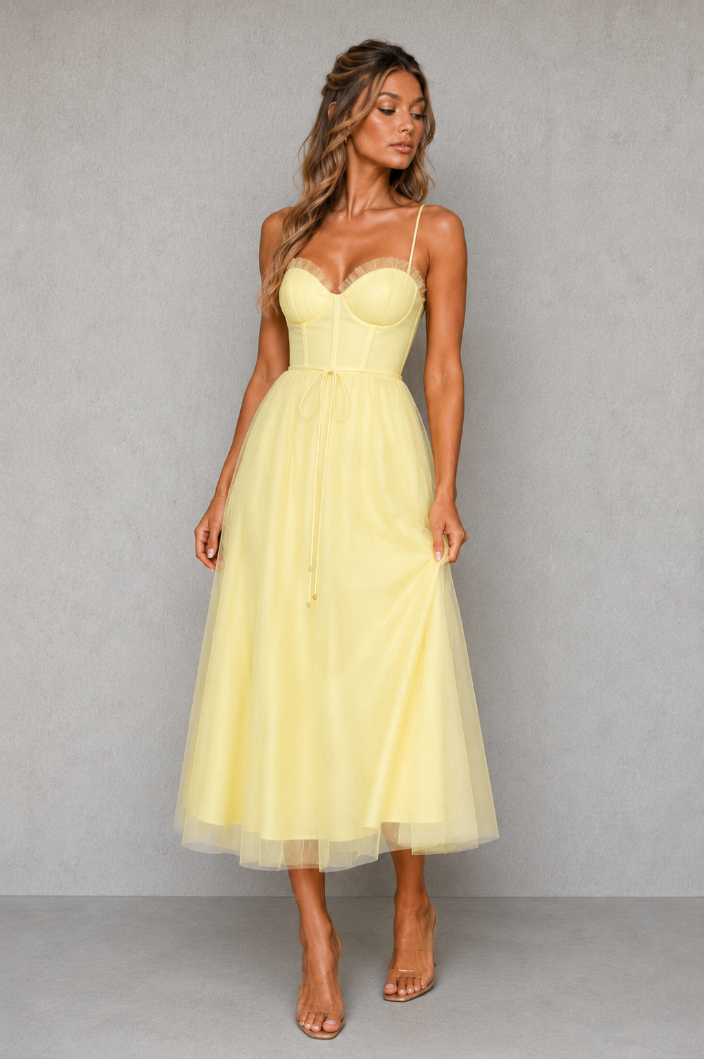Women’s elegant wedding guest midi dress featuring a sculpted silhouette, regular fit, and clean structured design made from lightweight breathable fabric for special occasions and versatile styling.