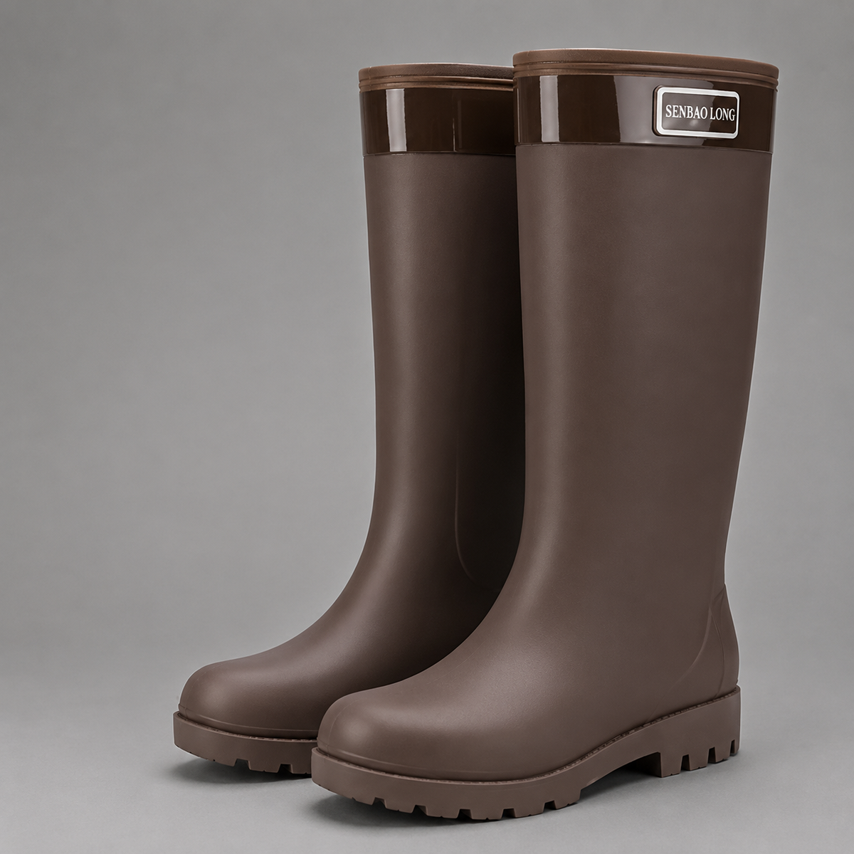 Women’s fleece-lined waterproof rain boots with tall PVC construction, a roomy round toe and deep-tread slip-resistant outsole.