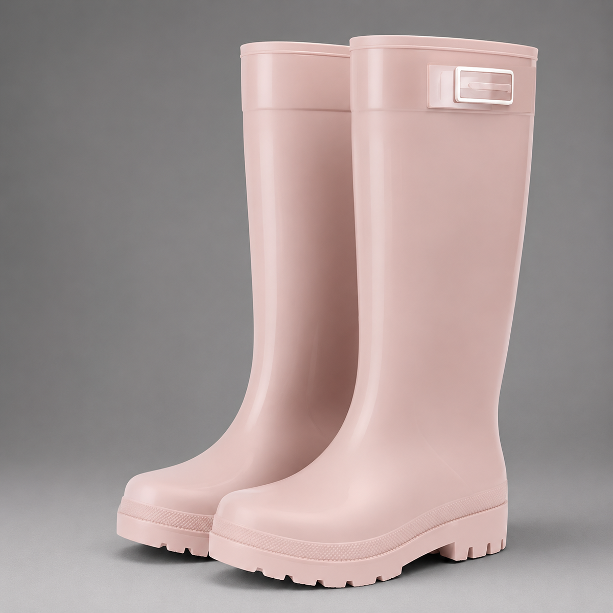 Women’s fleece-lined waterproof rain boots with tall PVC construction, a roomy round toe and deep-tread slip-resistant outsole.
