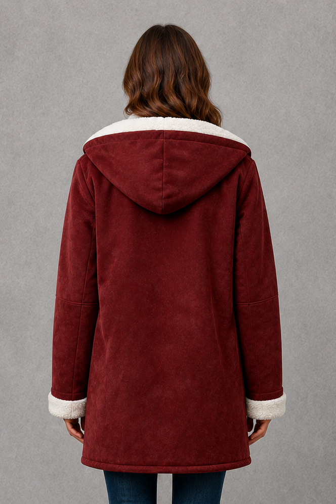 Women’s fleece-lined winter coat with a soft cozy interior, flattering feminine silhouette, comfortable fit, and clean minimalist cold-weather design.