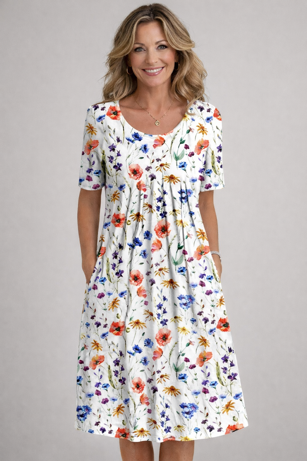 Woman wearing casual flower summer dress