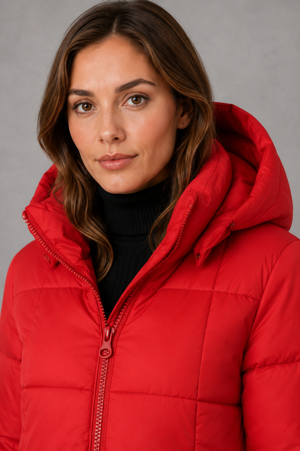 Women’s lightweight hooded puffer coat with quilted insulation, a structured hood and softly tailored silhouette for comfortable cold-weather wear.