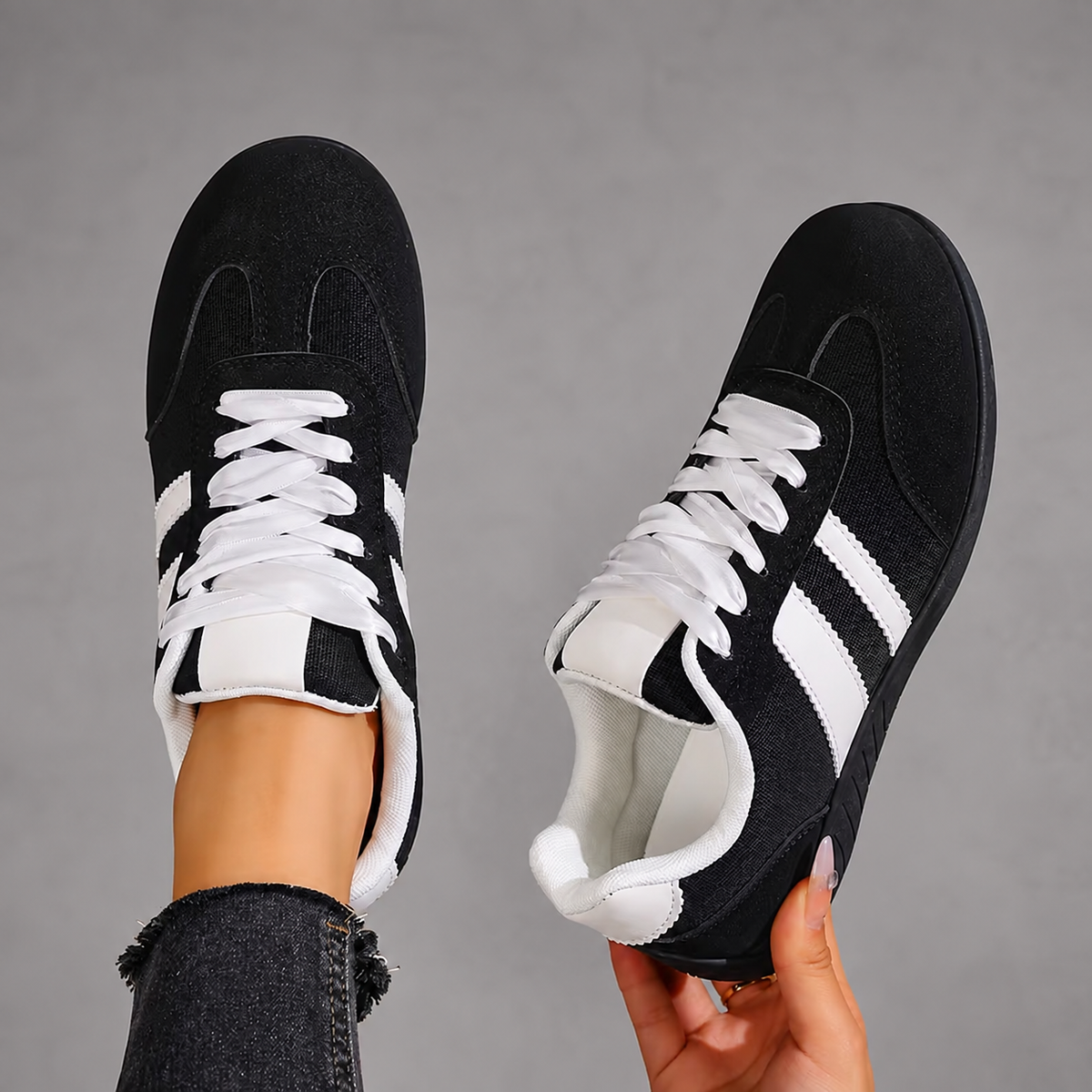 Women’s lightweight lace-up sneakers with a low-top silhouette, soft fabric lining, cushioned insole, and flexible TPR outsole for everyday comfort.