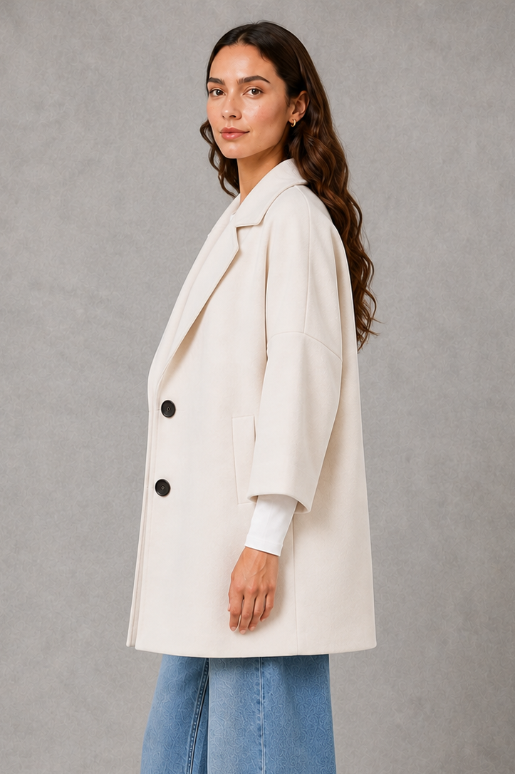 Women’s lightweight longline coat with a soft-touch finish and elegant streamlined silhouette for polished transitional layering.