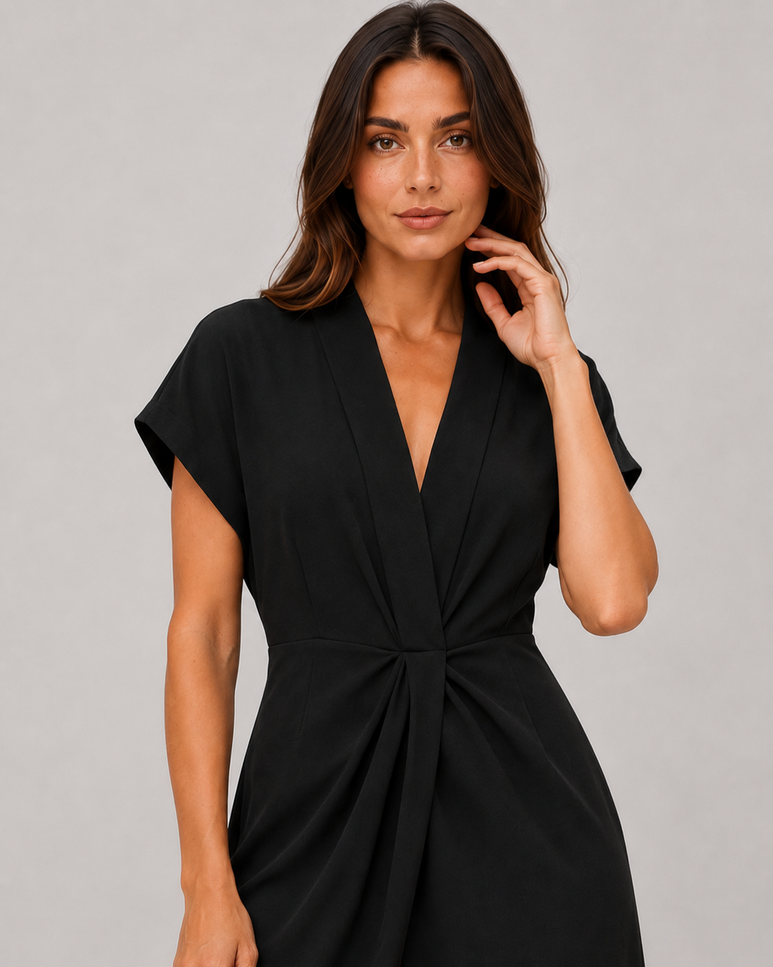 Women’s midi wrap dress with adjustable tie waist, flattering wrap silhouette, and lightweight breathable fabric designed for comfortable day-to-evening wear.