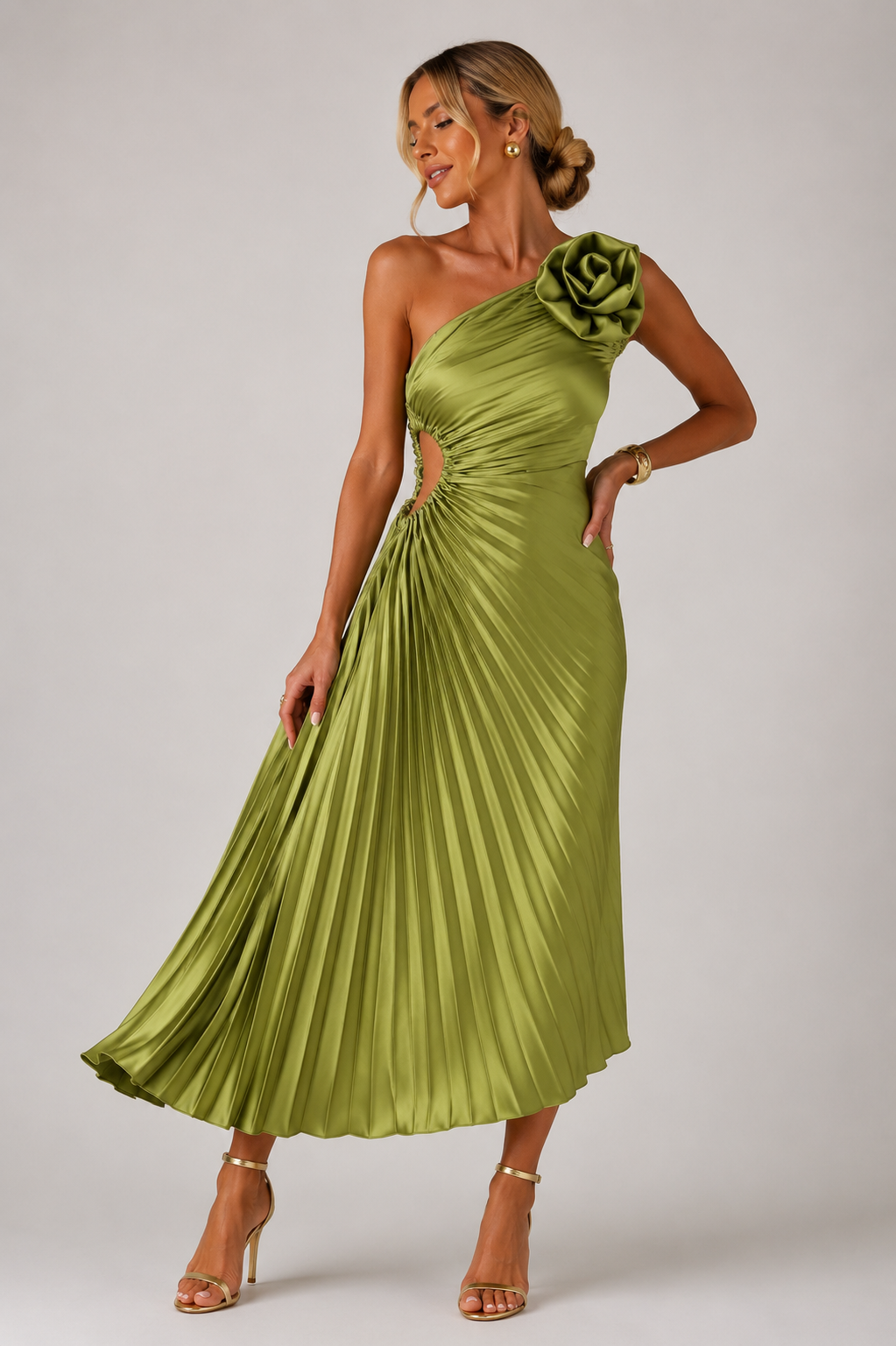 Women's one shoulder pleated maxi cocktail dress featuring an asymmetrical neckline, flowing silhouette, and lightweight pleated fabric for elegant movement and versatile occasion wear.