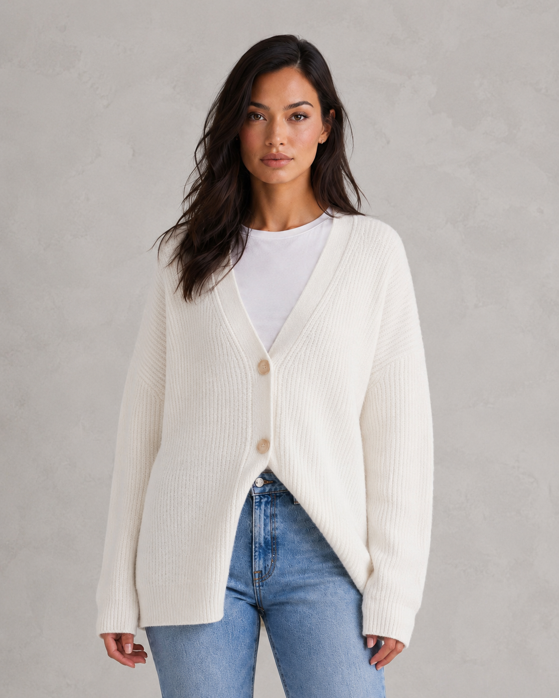 Women's oversized cocoon cardigan in soft lightweight knit with relaxed draped silhouette for effortless layering and casual chic styling.