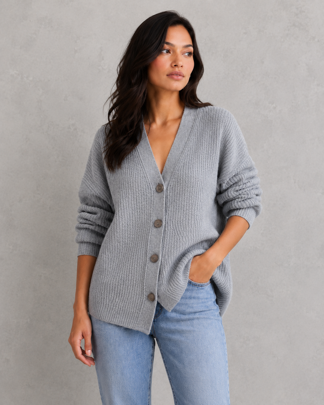 Women's oversized cocoon cardigan in soft lightweight knit with relaxed draped silhouette for effortless layering and casual chic styling.