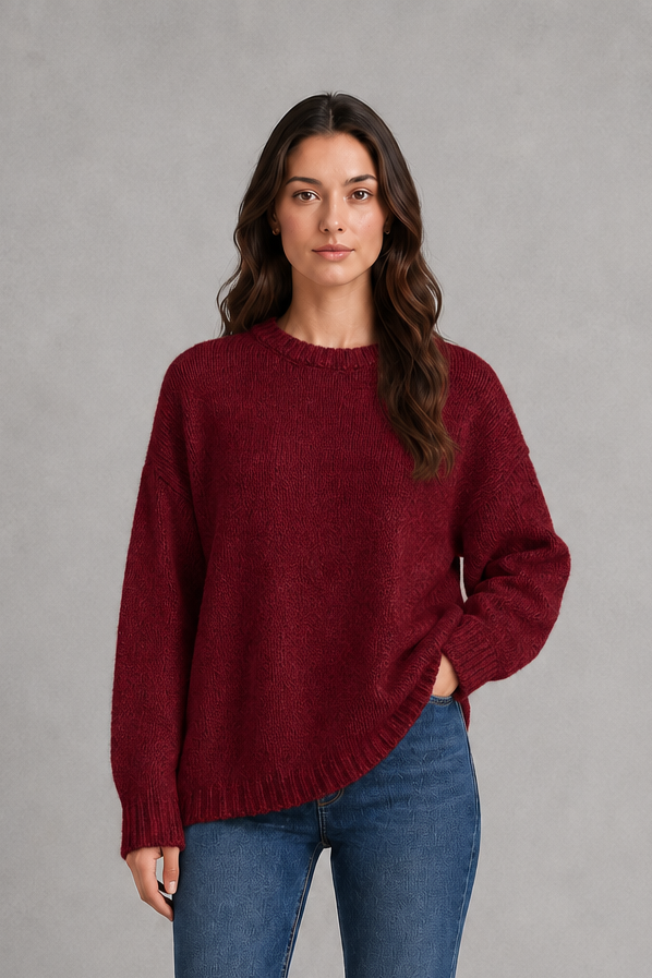 Women’s light gray oversized crew neck knit sweater with dropped shoulders, wide long sleeves, and a relaxed slouchy pullover silhouette.