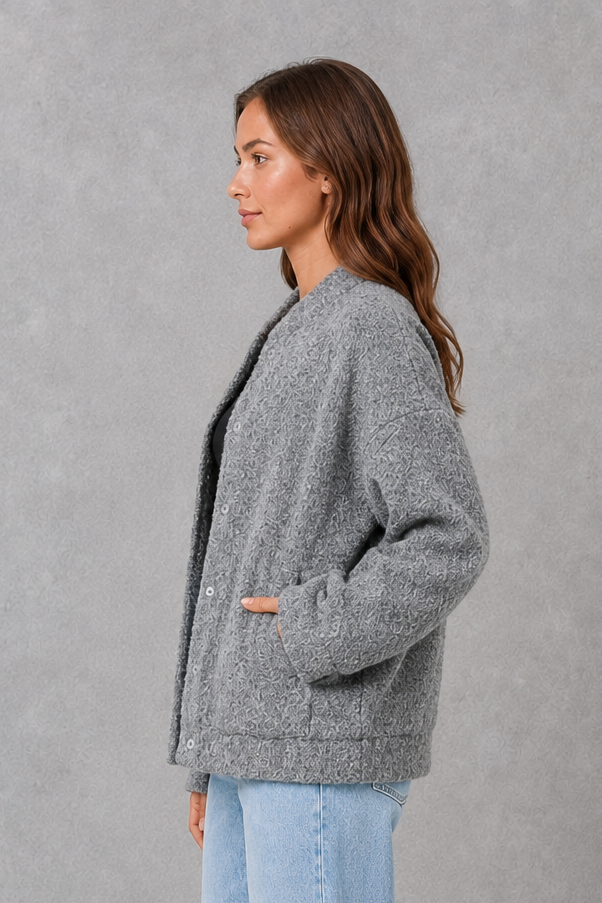 Women’s oversized open-front jacket with a relaxed silhouette, soft cozy fabric, flowing design, and roomy fit for comfortable layering.