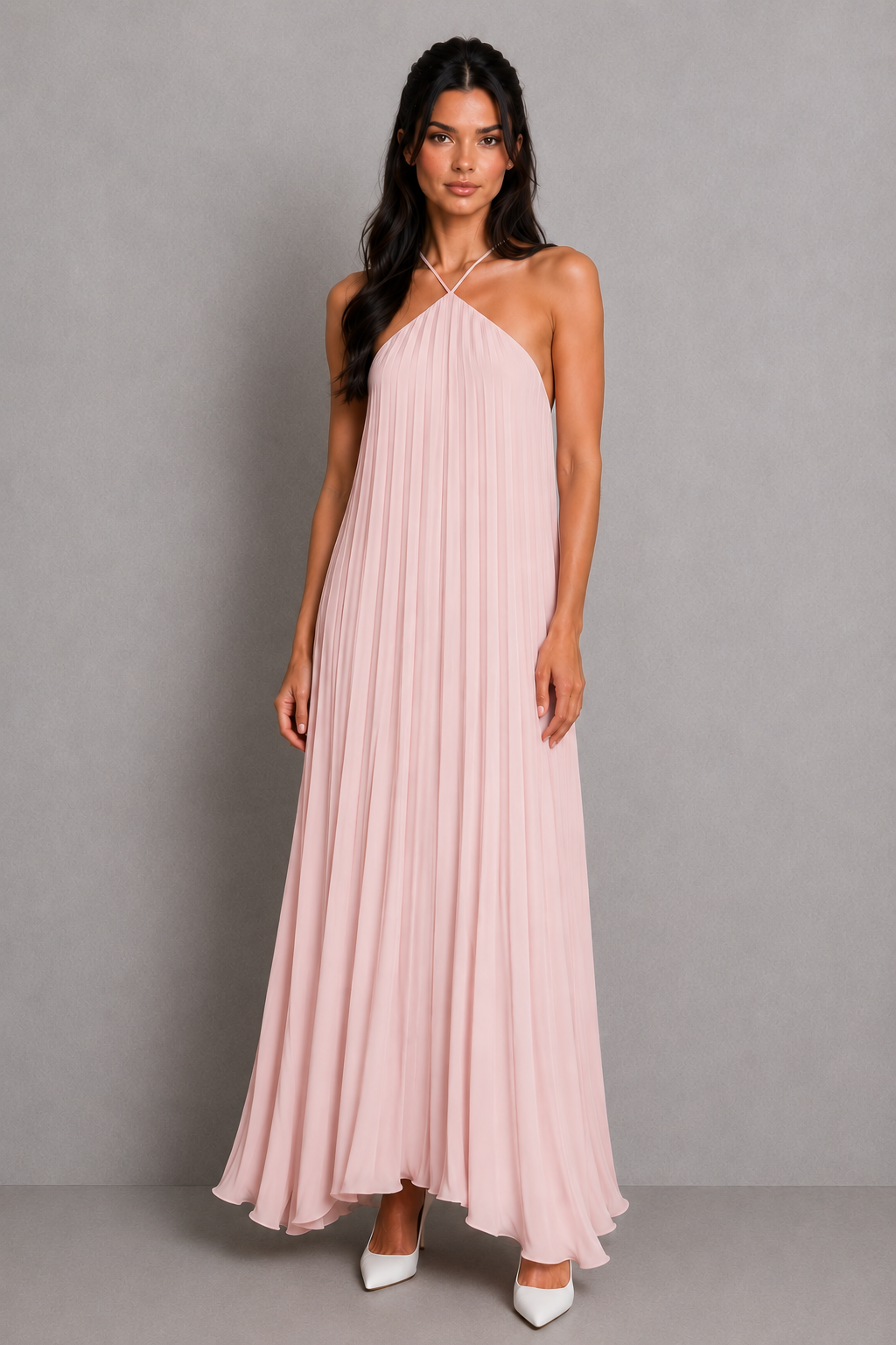 Women’s Pleated Halter Neck Maxi Cocktail Dress - Klyne Studios