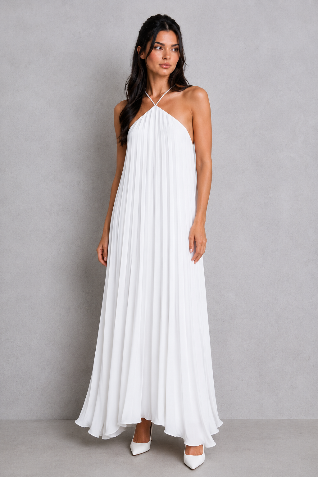 Women’s Pleated Halter Neck Maxi Cocktail Dress - Klyne Studios