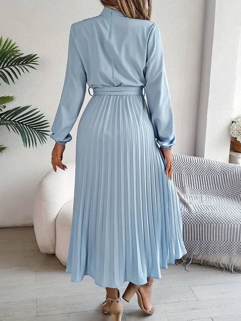 Women's Pleated Belted Midi Dress – Long Sleeve | Henrietta