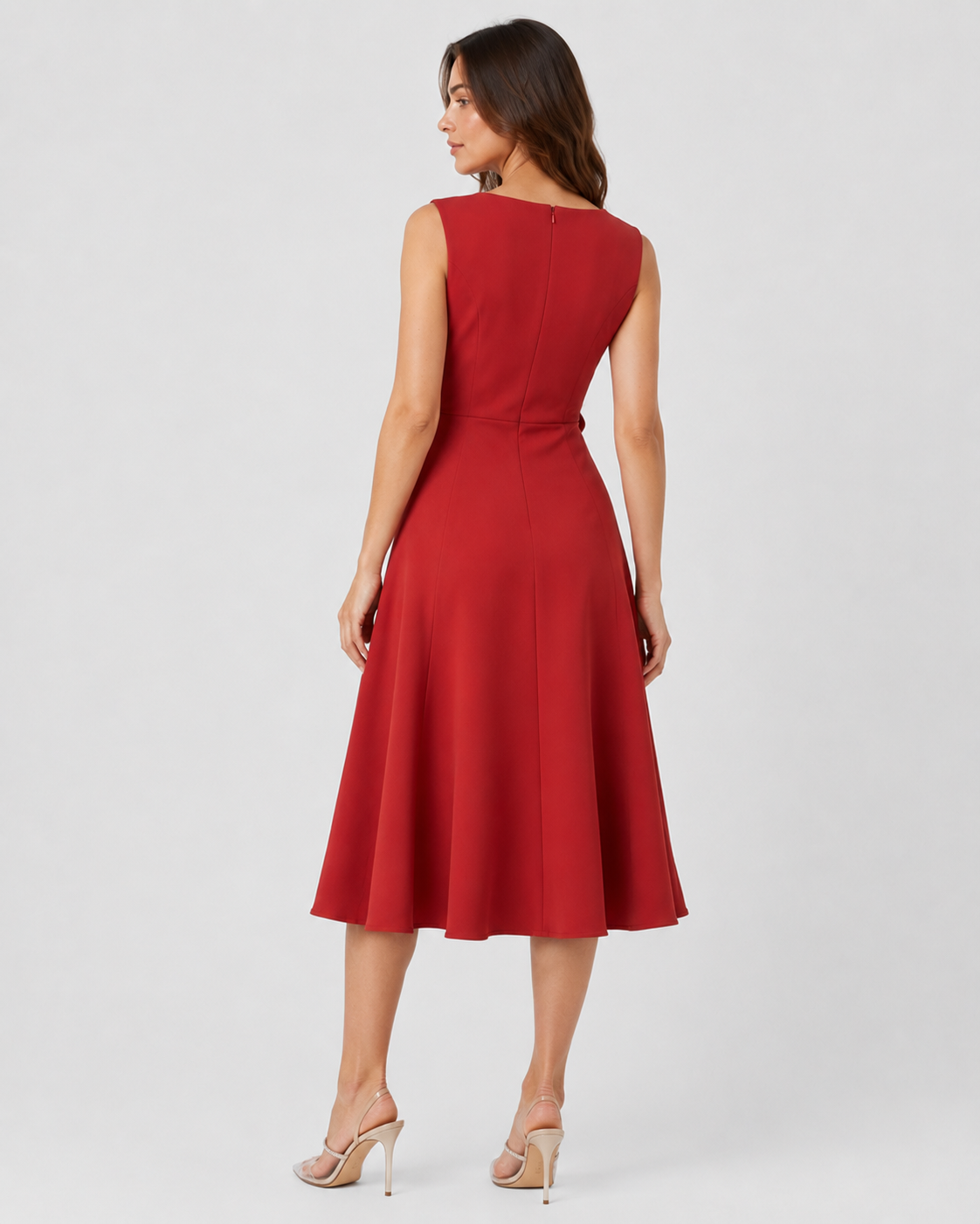 Women’s sleeveless pleated midi evening dress featuring a tailored waist and flowing pleated skirt. Designed in a slip-on style with a structured fitted bodice and elegant midi-length silhouette. Available in Red, Navy Blue, Pink, Light Blue, Purple, and Green, in sizes S–3XL.