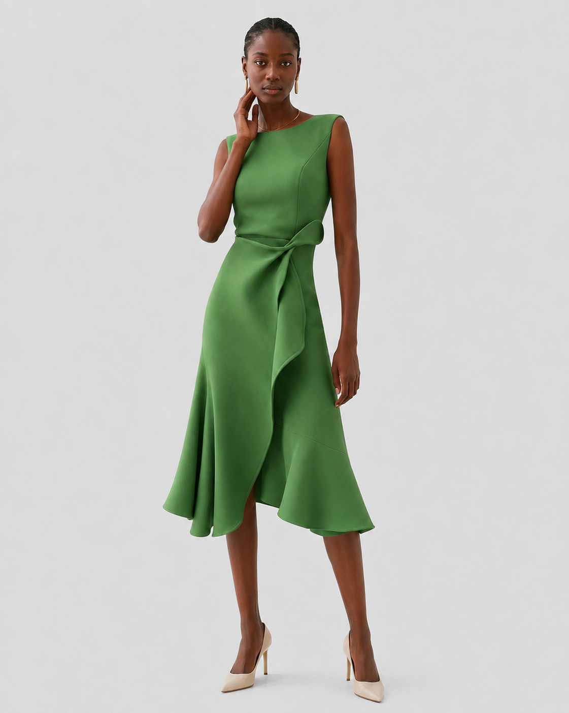 Women’s sleeveless pleated midi evening dress featuring a tailored waist and flowing pleated skirt. Designed in a slip-on style with a structured fitted bodice and elegant midi-length silhouette. Available in Red, Navy Blue, Pink, Light Blue, Purple, and Green, in sizes S–3XL.