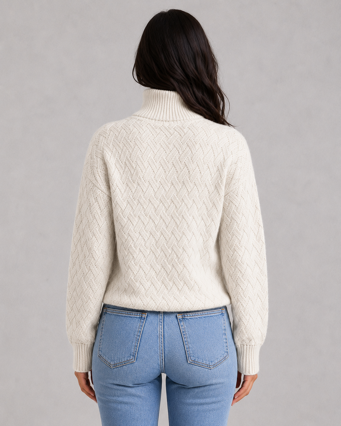 Women's cashmere chainette turtleneck sweater in a soft-touch knit with a classic high neckline and luxurious autumn-winter styling.