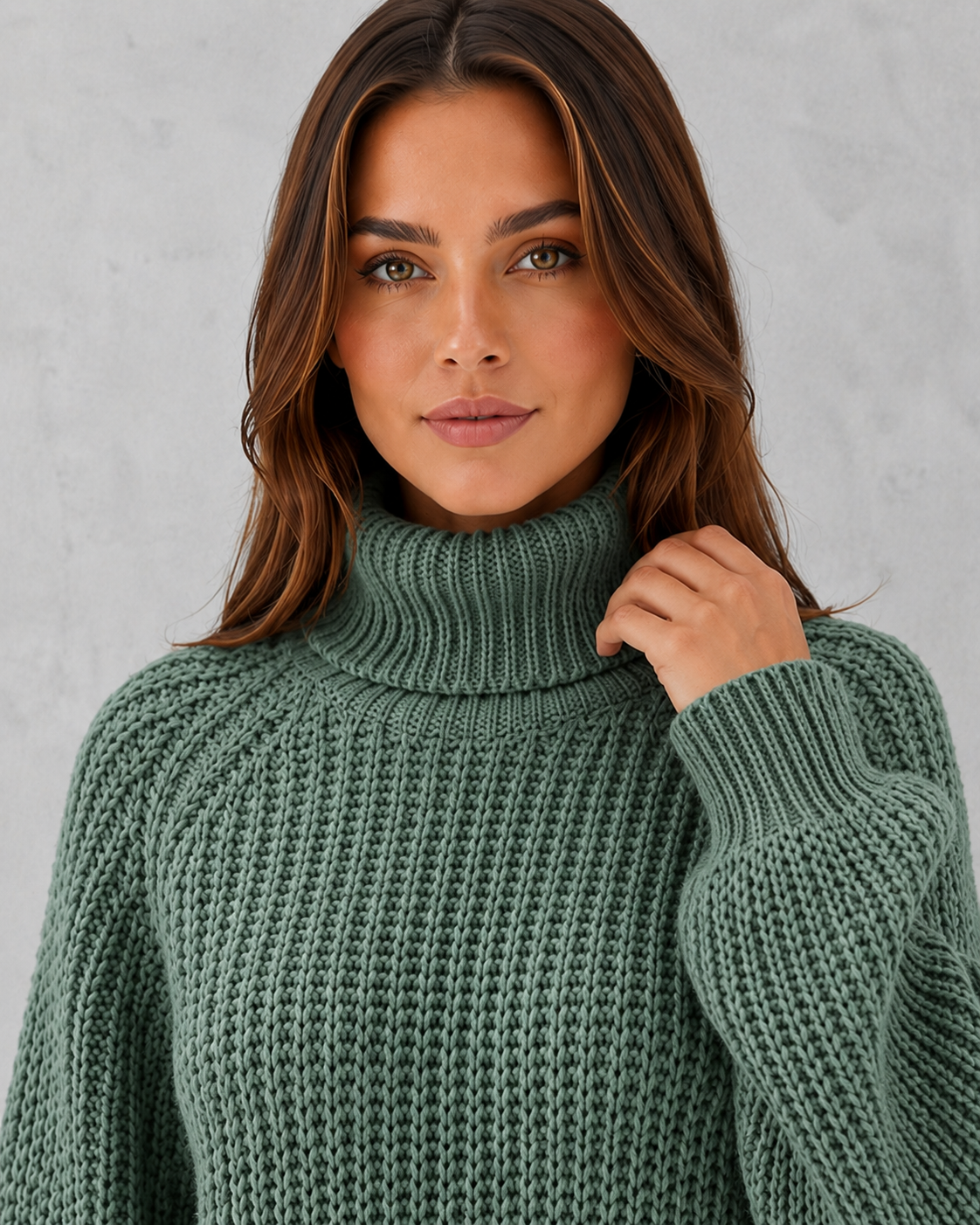 Women's lavender textured knit turtleneck sweater with a soft cozy fit and elegant cold-weather styling