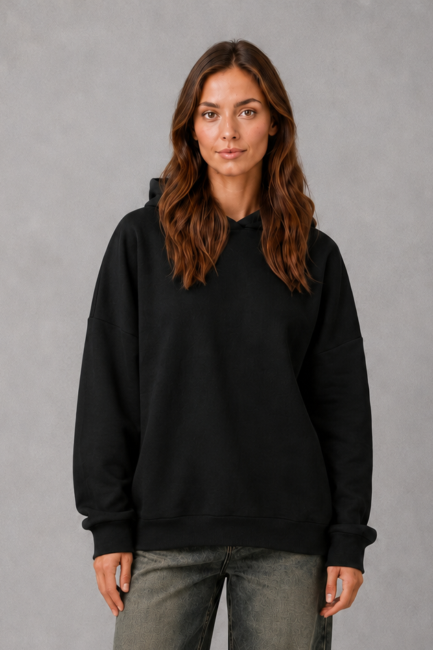 Women’s relaxed fleece pullover hoodie with a soft cotton-blend construction, classic hood, long sleeves and ribbed cuffs and hem.