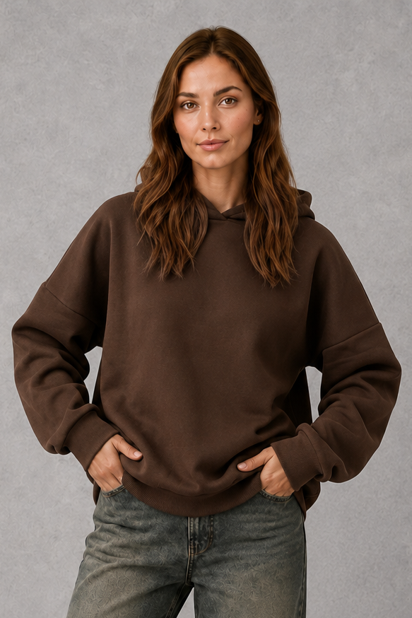 Women’s relaxed fleece pullover hoodie with a soft cotton-blend construction, classic hood, long sleeves and ribbed cuffs and hem.