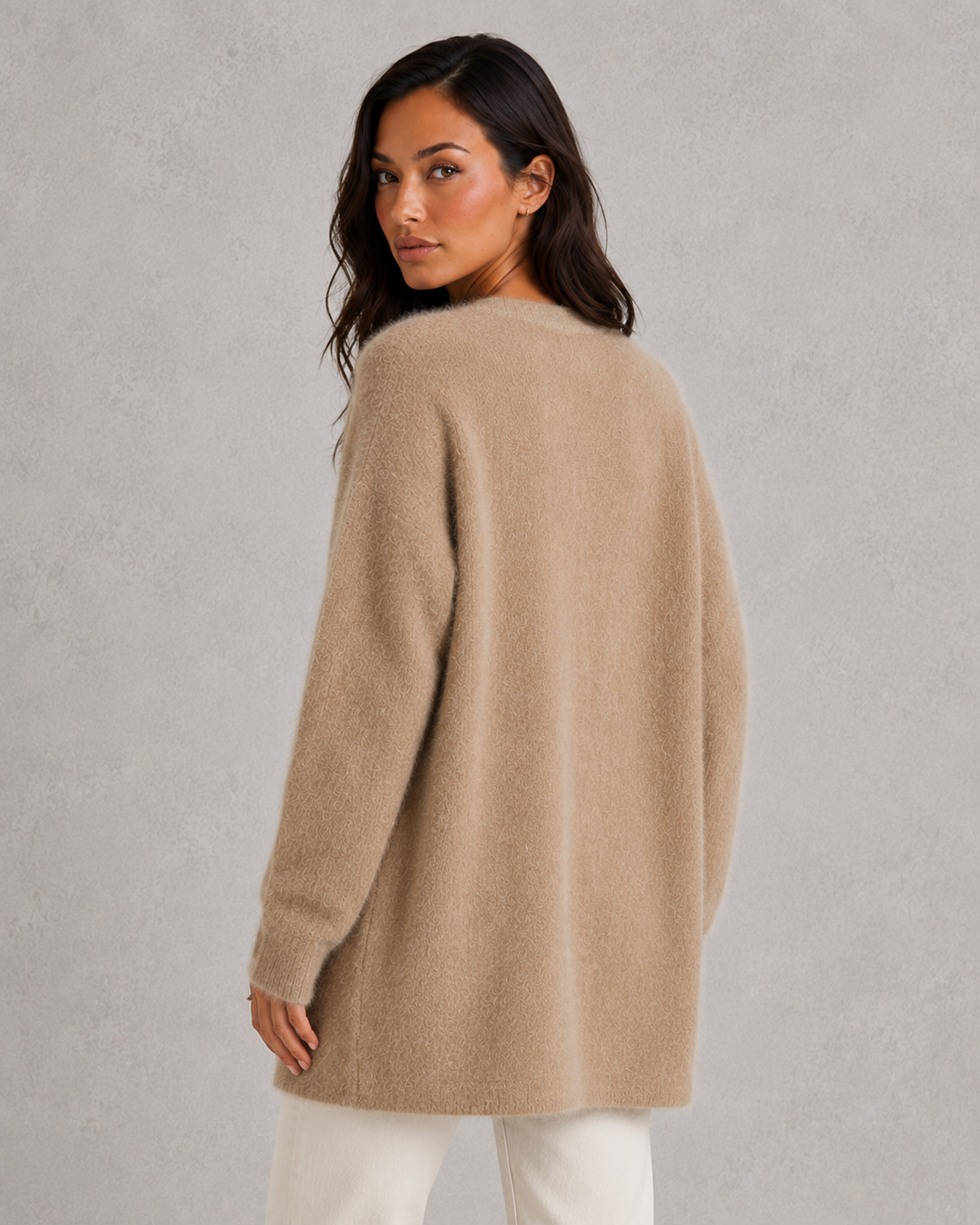 Women's relaxed-fit soft knit cardigan in a classic design with elegant drape and comfortable everyday styling.