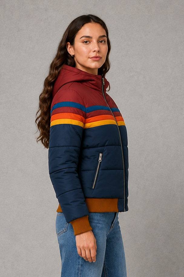 Women’s retro quilted padded jacket with a textured finish, relaxed silhouette and lightweight insulation for cozy everyday cold-weather wear.