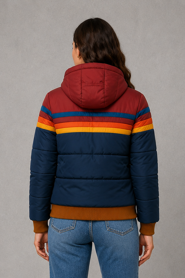 Women’s retro quilted padded jacket with a textured finish, relaxed silhouette and lightweight insulation for cozy everyday cold-weather wear.