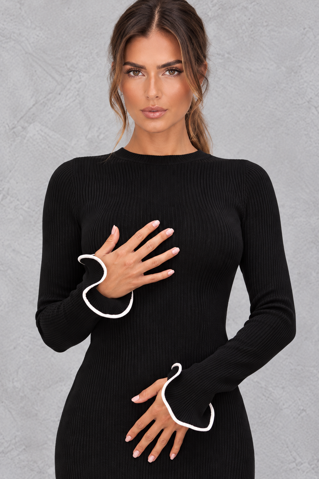 Women's Ruffle Backless Knit Maxi Evening Dress - Formal & Holiday