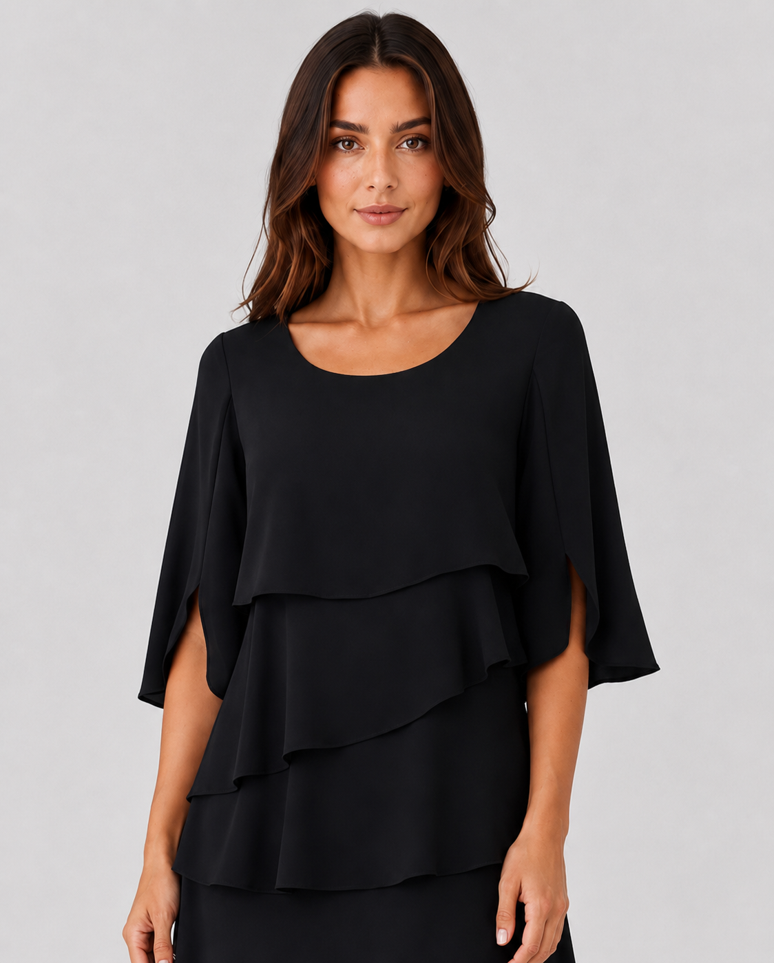 Women's ruffle casual midi dress featuring a flattering A-line silhouette, soft ruffle details, and lightweight cotton-blend fabric for comfortable everyday wear.