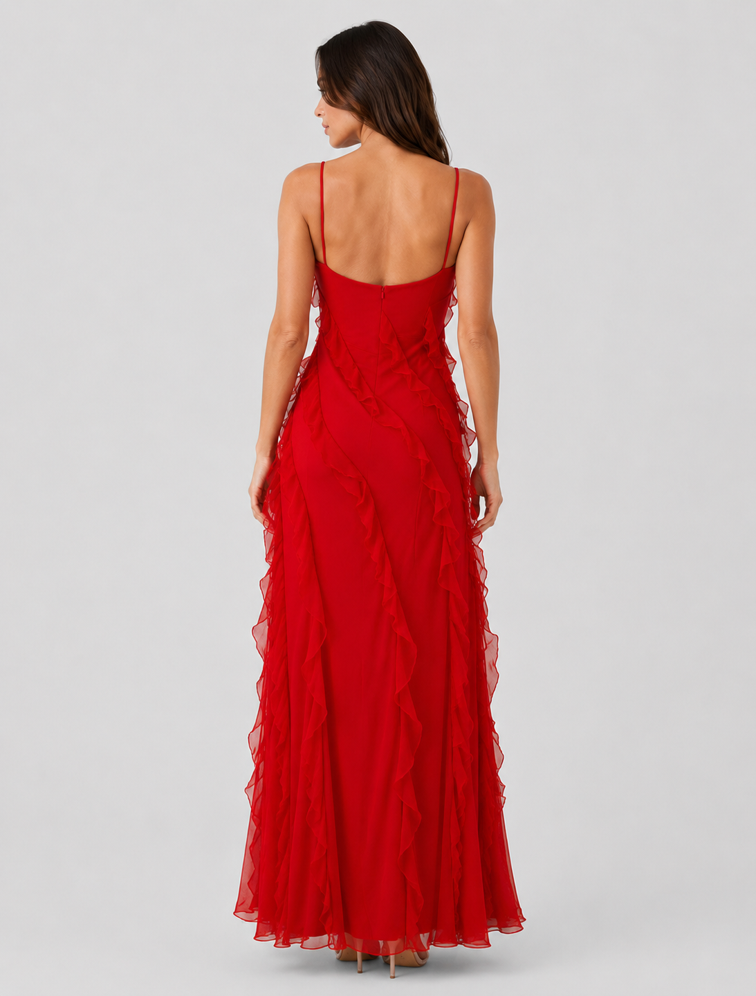 Women's flowy ruffle maxi dress with a relaxed fit, subtle waist shaping, and lightweight breathable fabric for comfortable everyday wear.