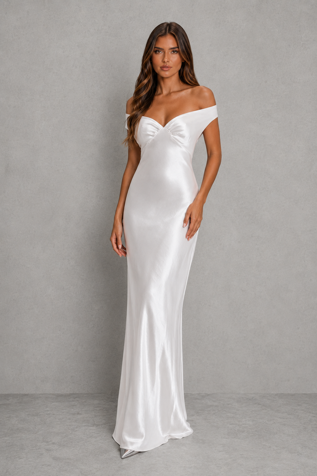 Women’s sleeveless formal maxi dress with a streamlined bodice, flowing floor-length skirt, smooth finish, and elegant minimalist silhouette.
