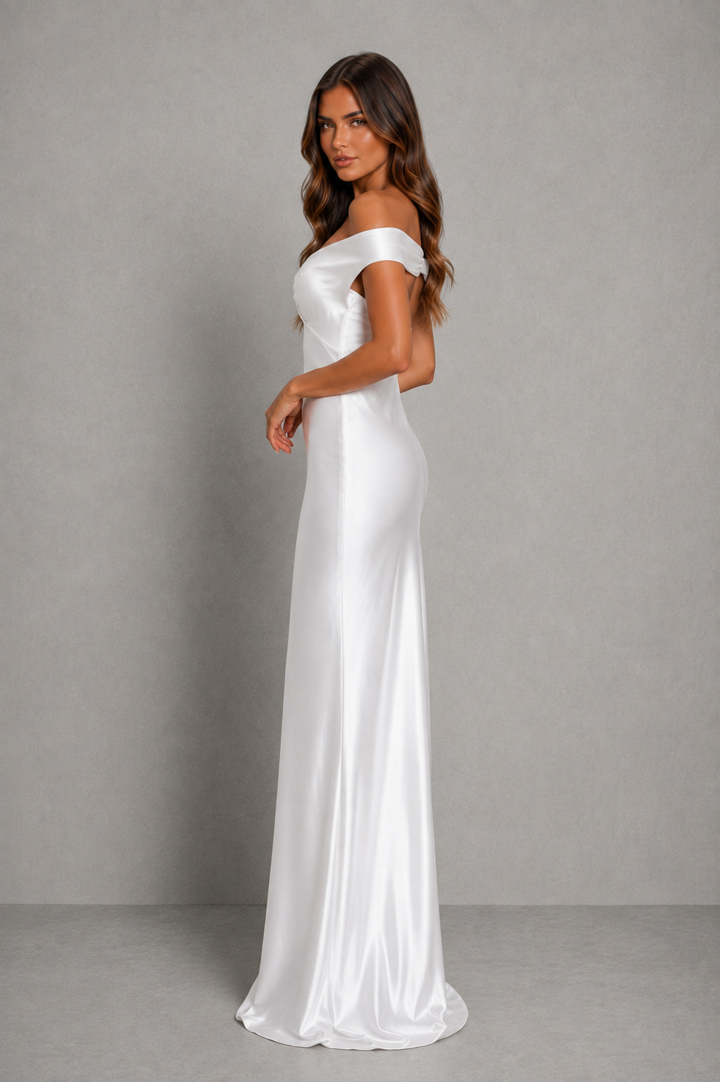 Women’s sleeveless formal maxi dress with a streamlined bodice, flowing floor-length skirt, smooth finish, and elegant minimalist silhouette.