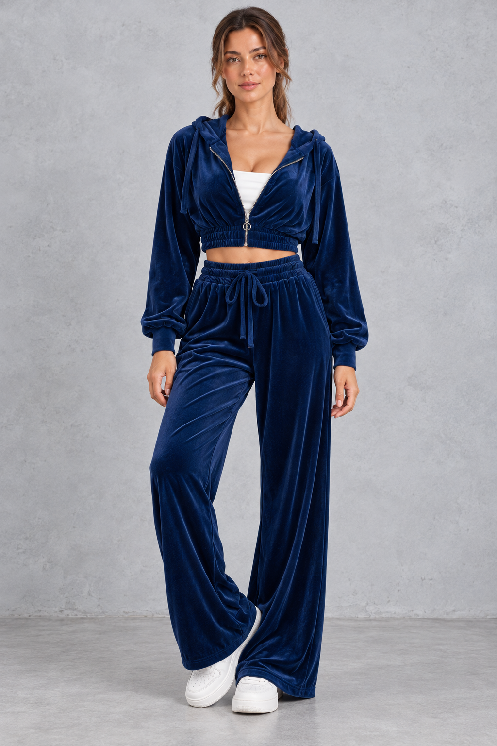 Color options for the velvet hoodie and pants set