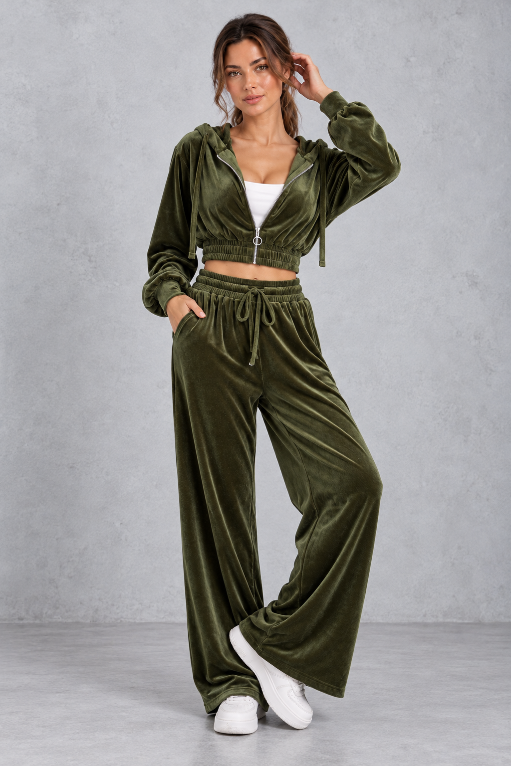 Velvet tracksuit set shown in an alternate color