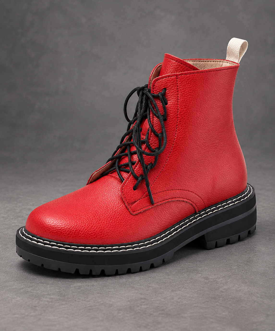 Women's Lace-Up Combat Ankle Boots – Red