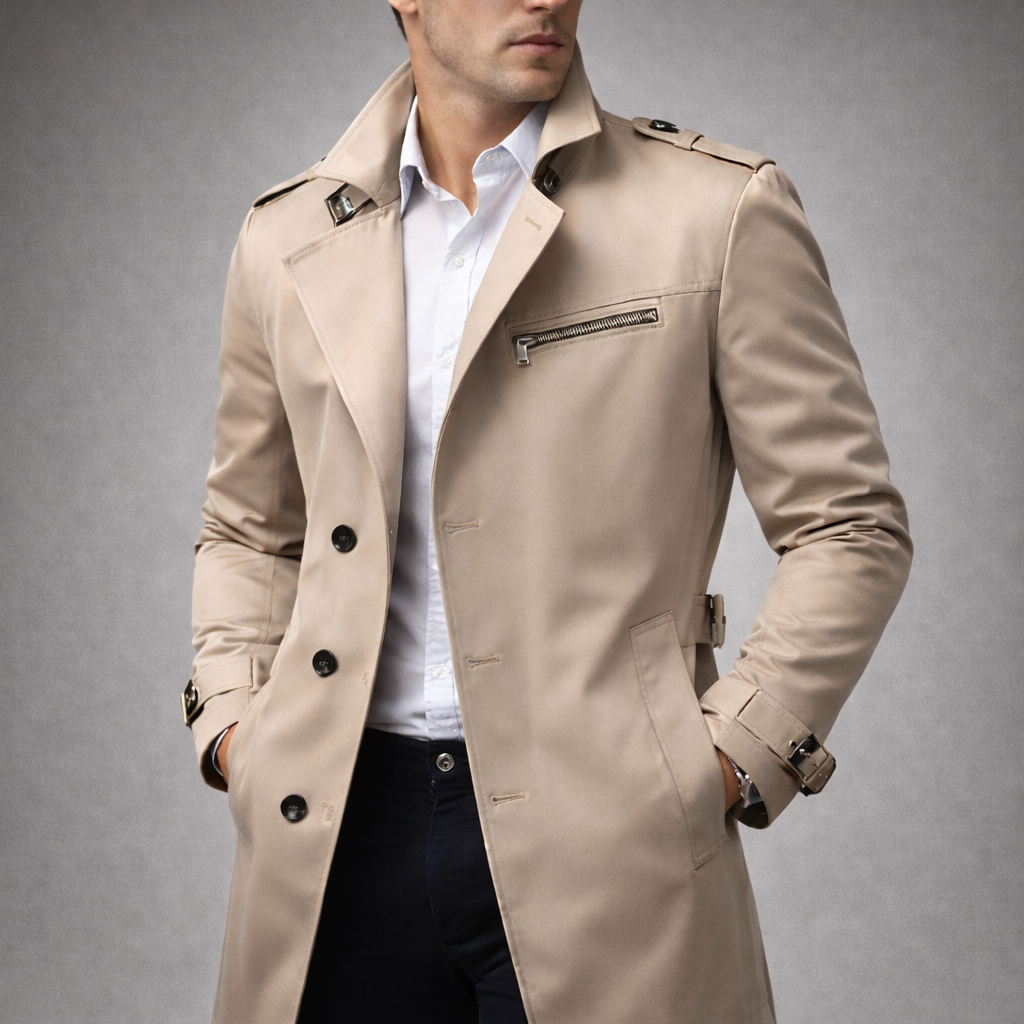 Men Belted Trench Coat