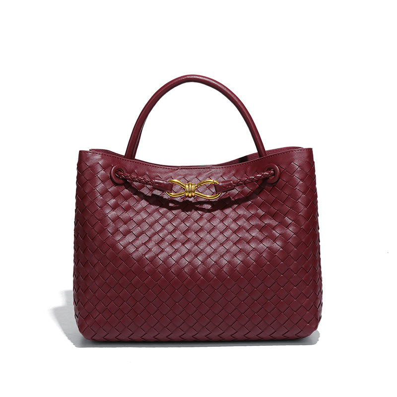Women's Woven Leather Tote Bag with Top Handle for Everyday Use | Ruby