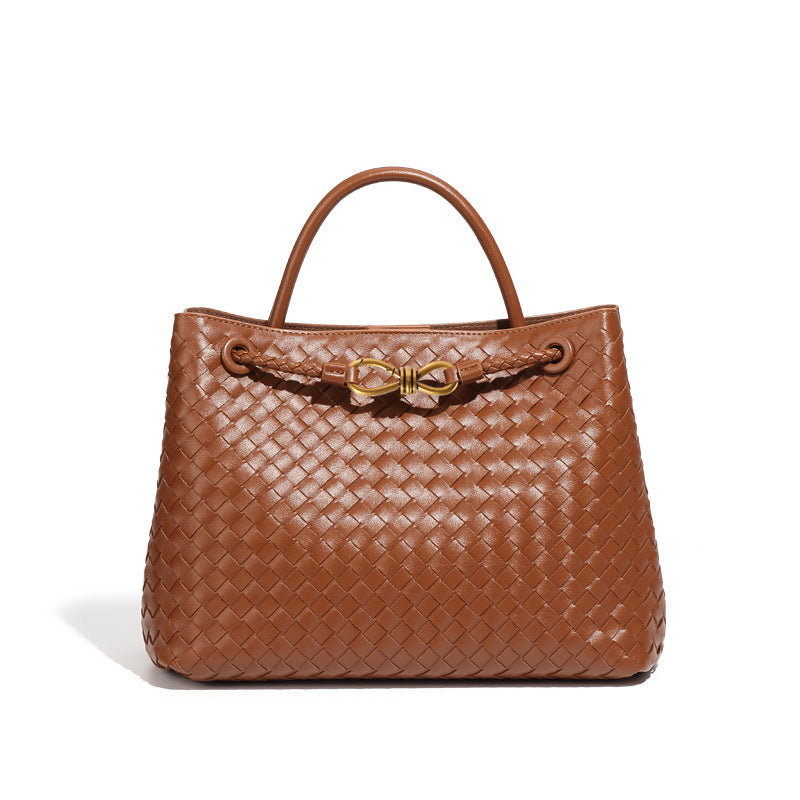 Women's Woven Leather Tote Bag with Top Handle for Everyday Use | Ruby