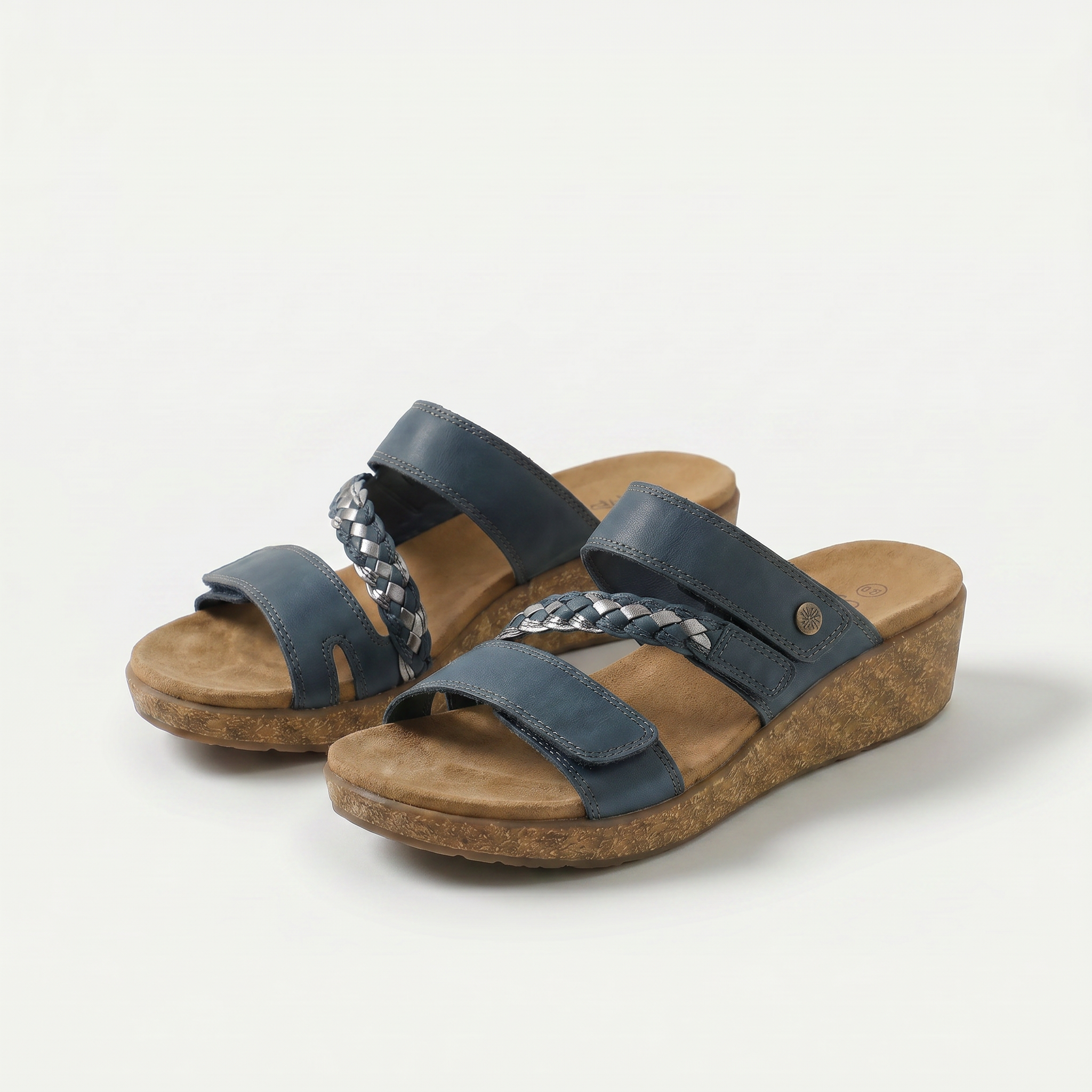 Women's Elegant Platinum Leather Wedge Sandals - Carrie