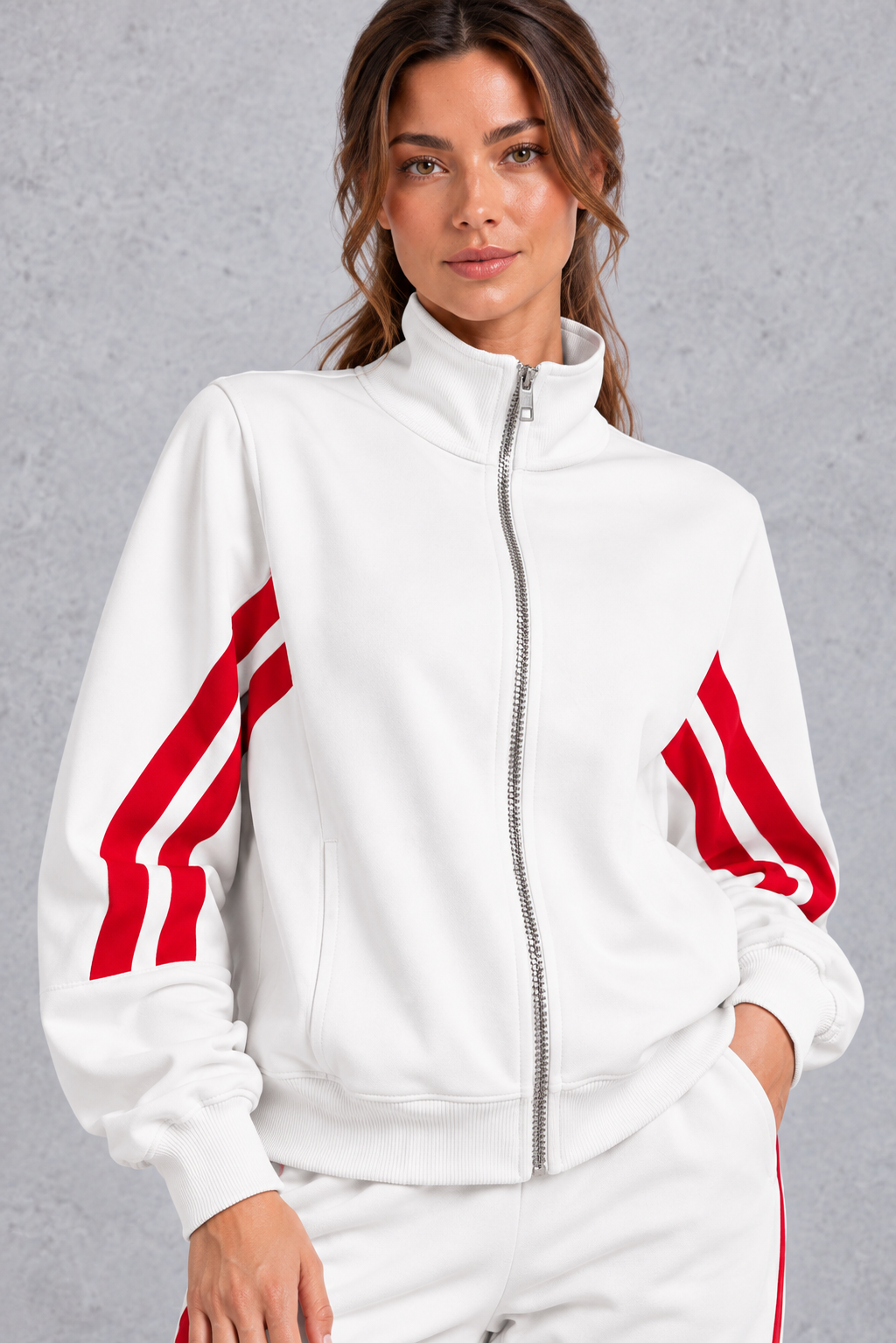 Back view of the retro side stripe tracksuit