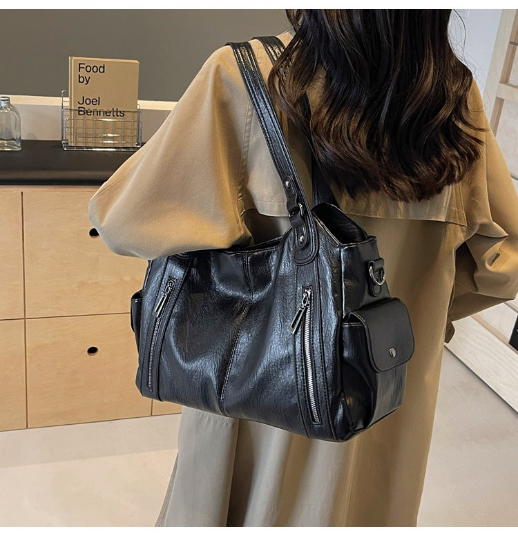 Women's Oversized Woven Leather Shoulder Tote Bag for Everyday Use | Amelia