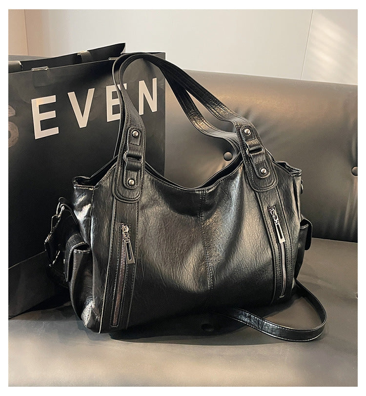 Women's Oversized Woven Leather Shoulder Tote Bag for Everyday Use | Amelia