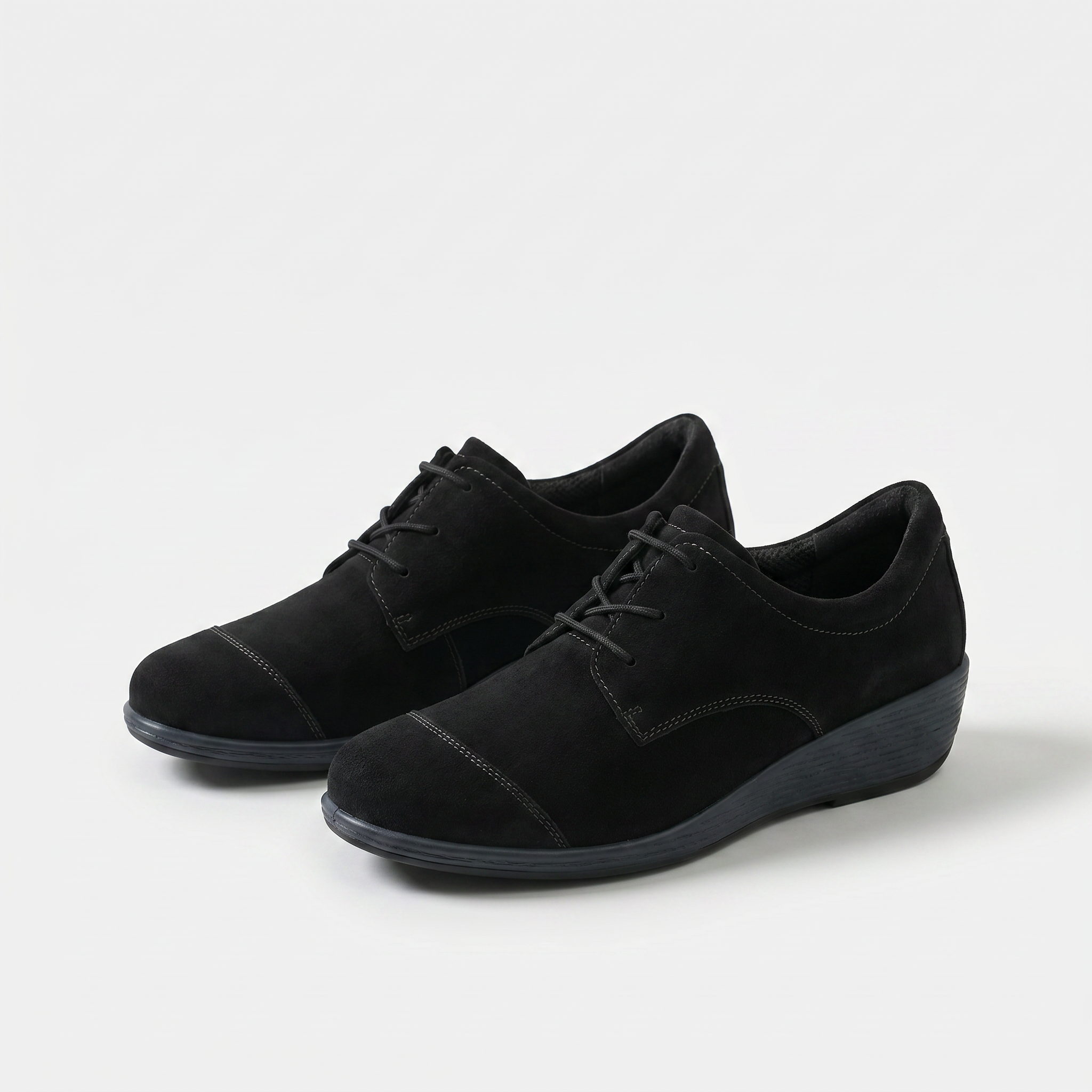 Women's Water-Repellent Leather Wedge Flats in Classic Black - Eleanor
