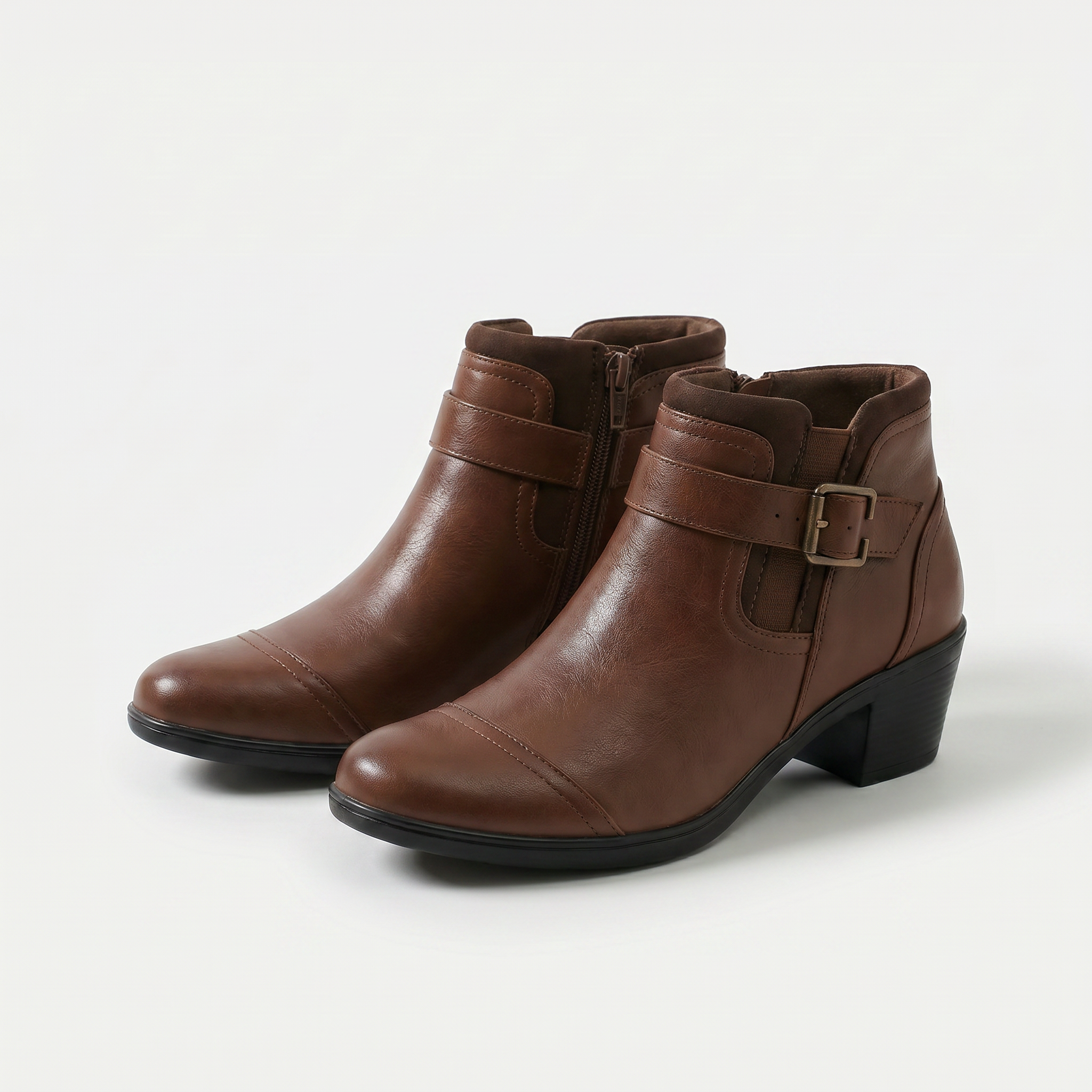 Women's Leather Ankle Boots with Zipper - Emma