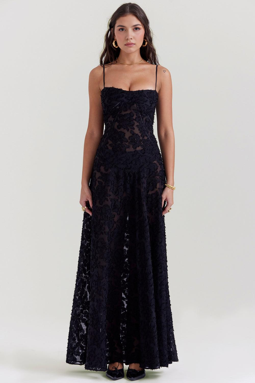 Women’s Velvet Floral Maxi Gown with Corset Bodice for Evening & Formal Wear