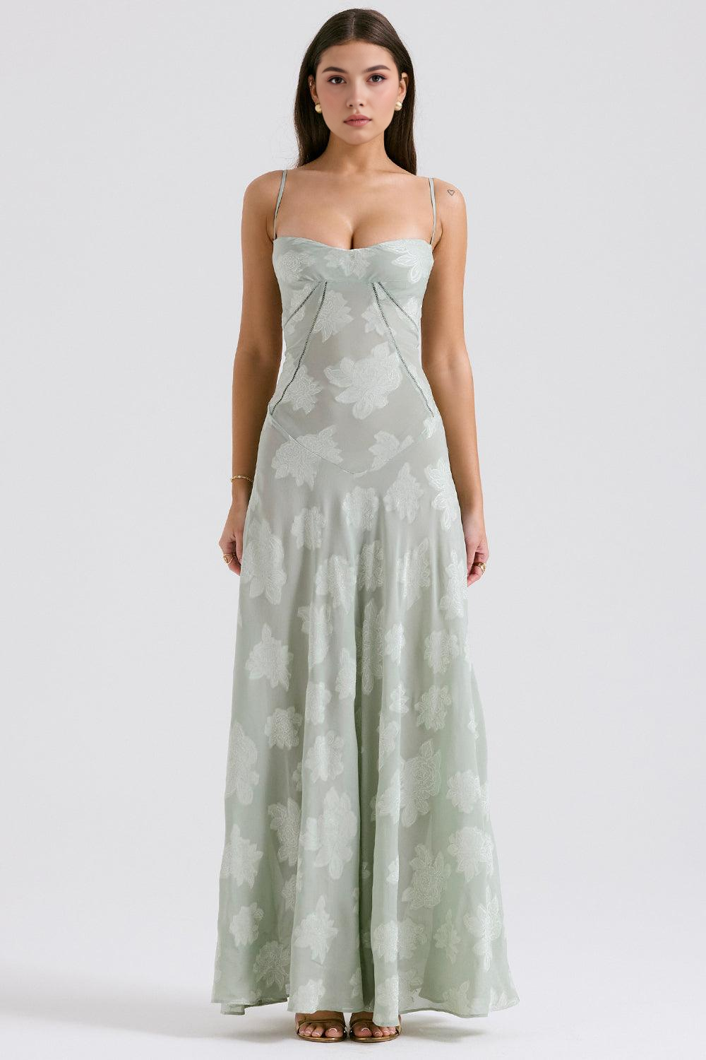 Women’s Floral Bustier Gown with Sheer Overlay for Evening & Formal Wear