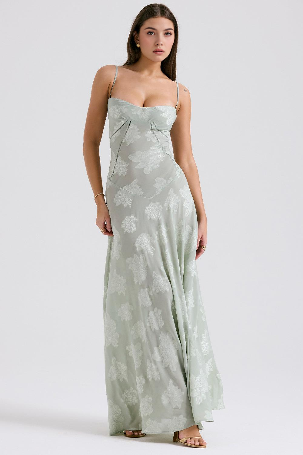 Women’s Floral Bustier Gown with Sheer Overlay for Evening & Formal Wear