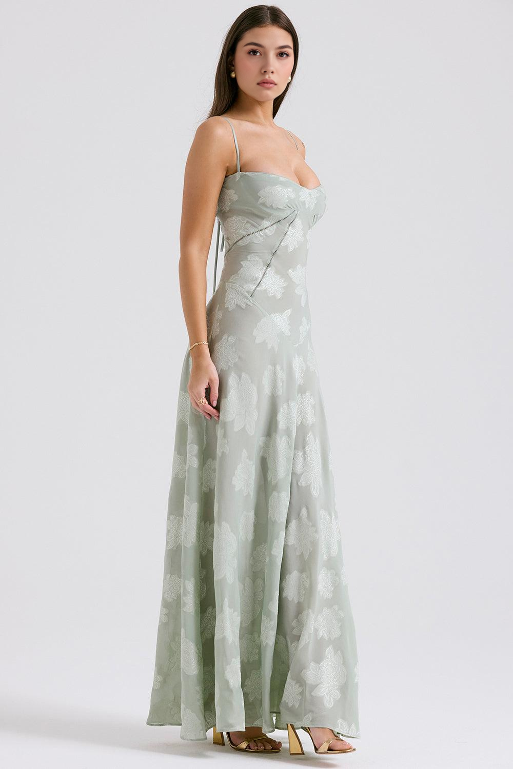 Women’s Velvet Floral Maxi Gown with Corset Bodice for Evening & Formal Wear